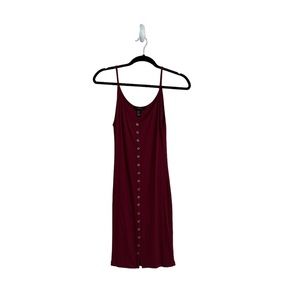 Forever 21- Maroon Ribbed Bodycon Button Down, Scoop Neck Dress, Size Small